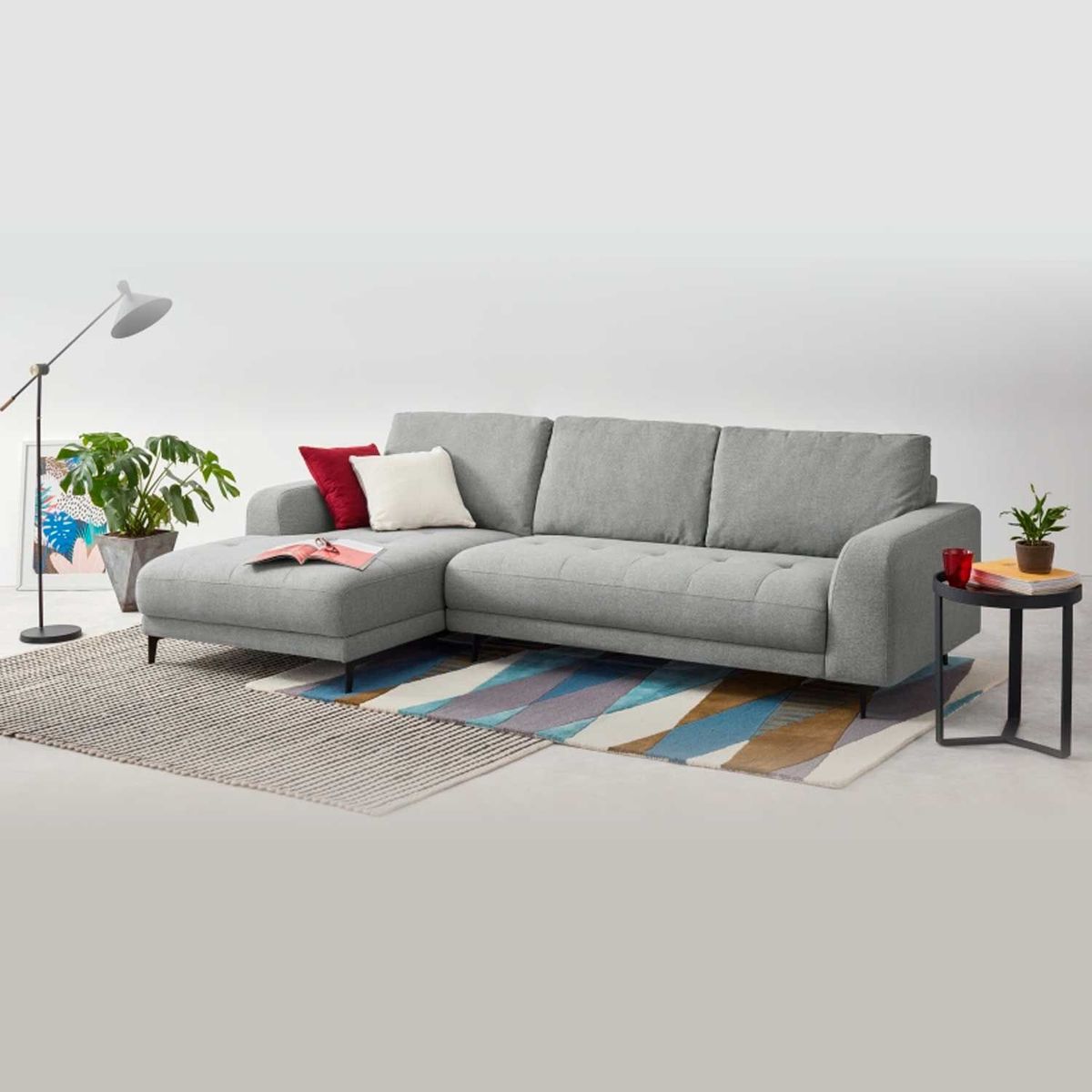 YOLODECORO - Sofá Esquinero Luciano 3 Cuerpos Con Chaise Longue Izquierdo Gris