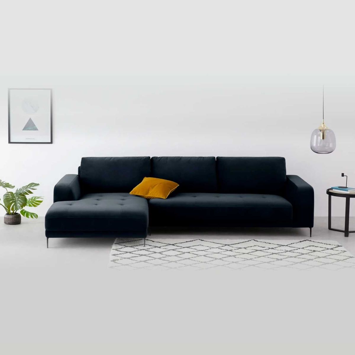 YOLODECORO - Sofá Esquinero Luciano 3 Cuerpos Con Chaise Longue Izquierdo Azul