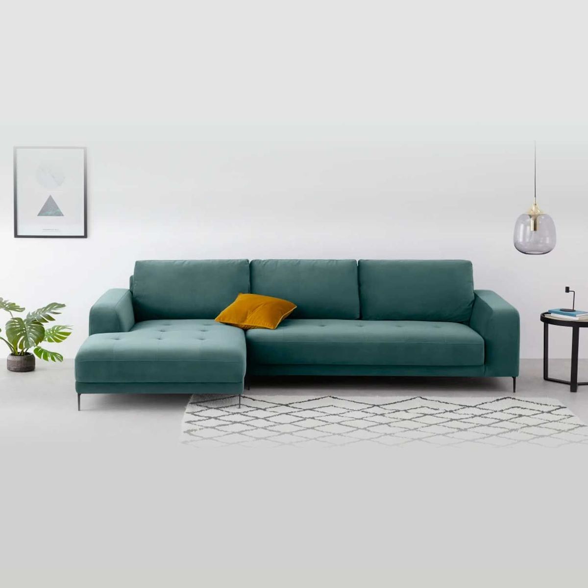 YOLODECORO - Sofá Esquinero Luciano 3 Cuerpos Con Chaise Longue Izquierdo Verde