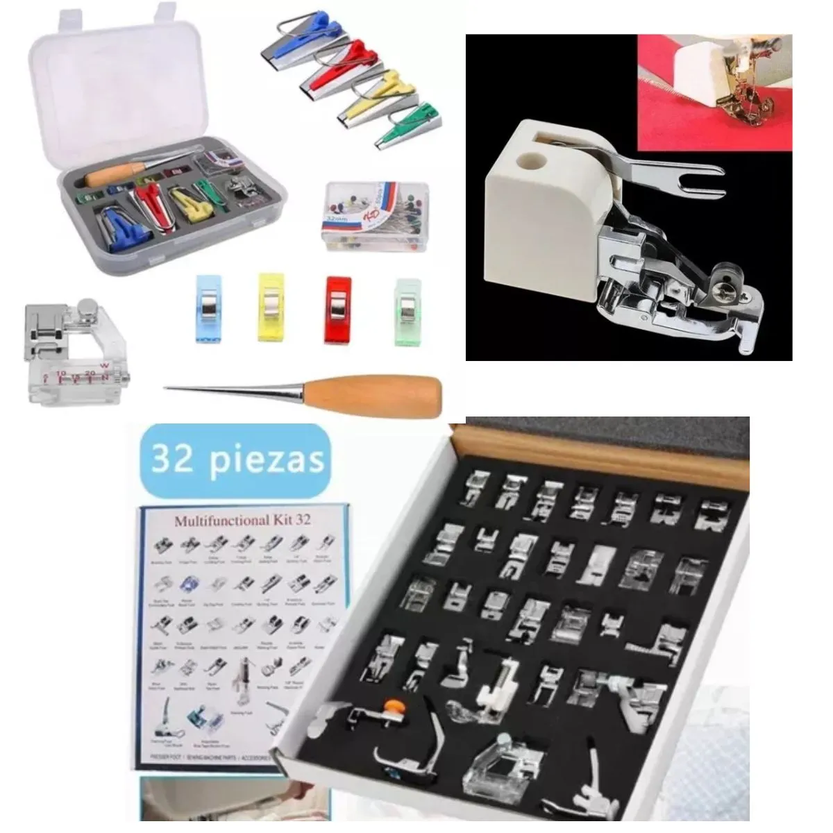 GENERICO - 32 Prensatelas  Kit De Sesgos Bies Mas Simulador De Overlock
