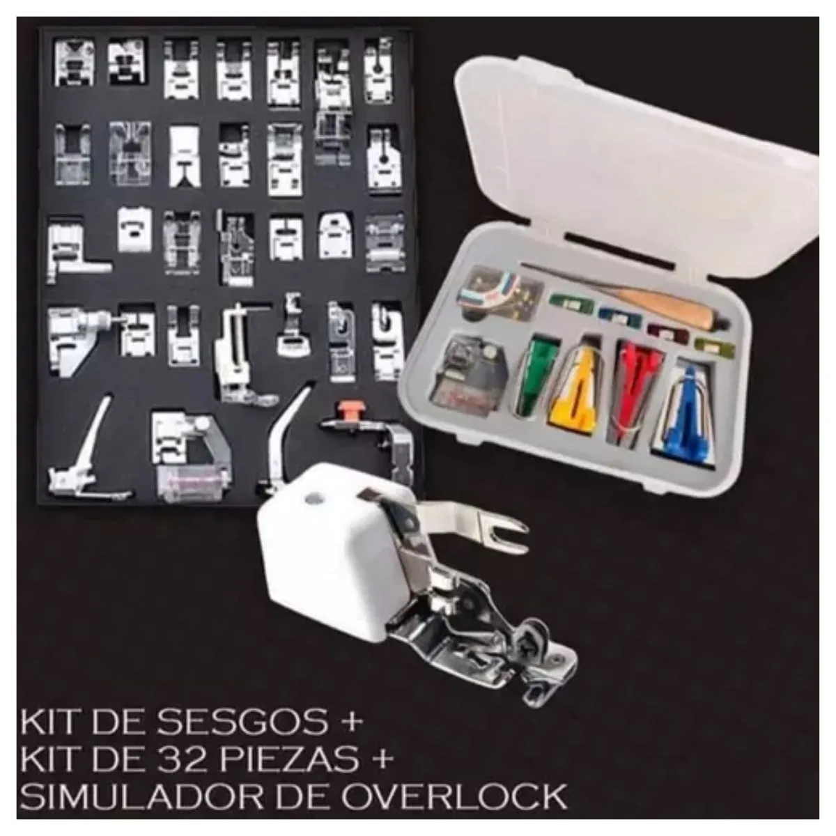 GENERICO - 32 Prensatelas  Kit De Sesgos Bies Mas Simulador De Overlock