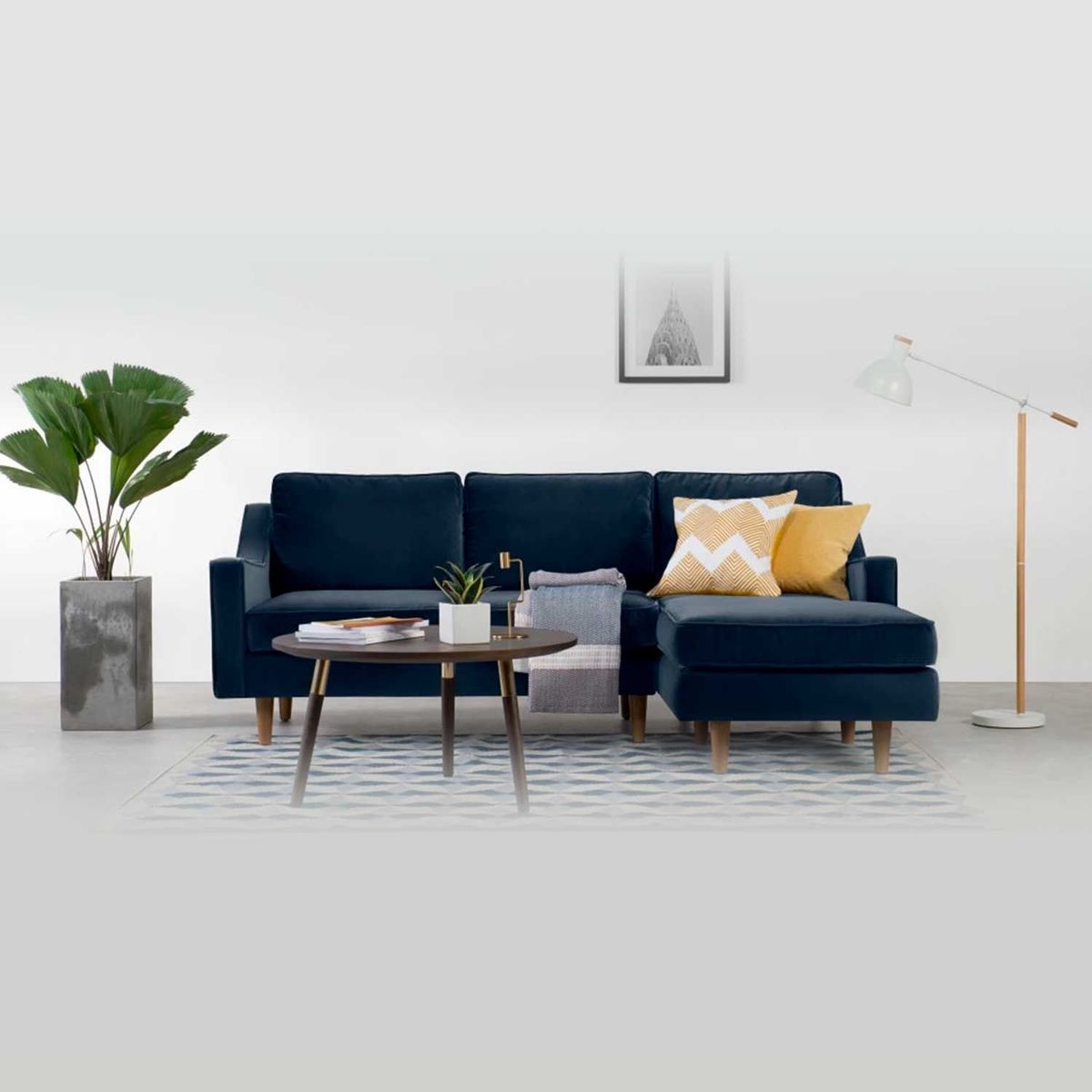 YOLODECORO - Sofá Esquinero Dallas 3 Cuerpos Con Chaise Longue Derecho Azul Marino