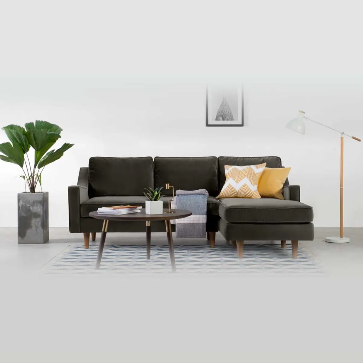 YOLODECORO - Sofá Esquinero Dallas 3 Cuerpos Con Chaise Longue Derecho Gris Cemento