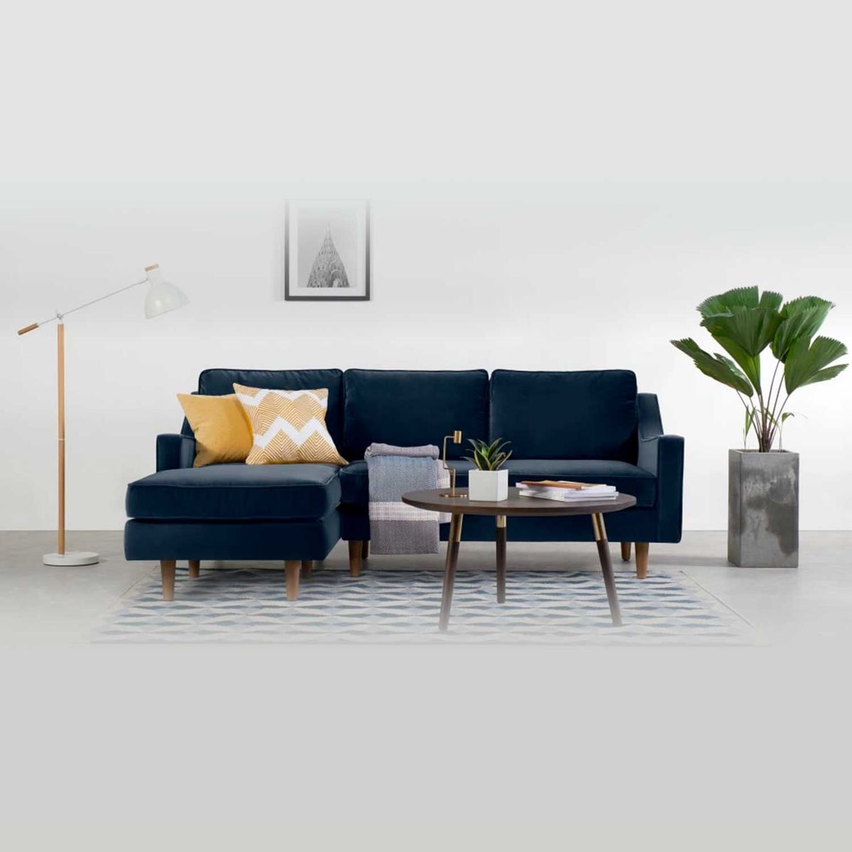 YOLODECORO - Sofá Esquinero Dallas 3 Cuerpos Con Chaise Longue Izquierdo Azul