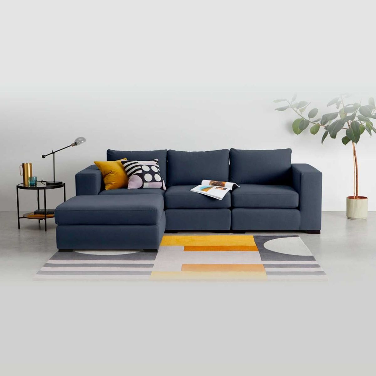 YOLODECORO - Sofá Esquinero Modular Mortimer 3 Cuerpos Azul Intenso