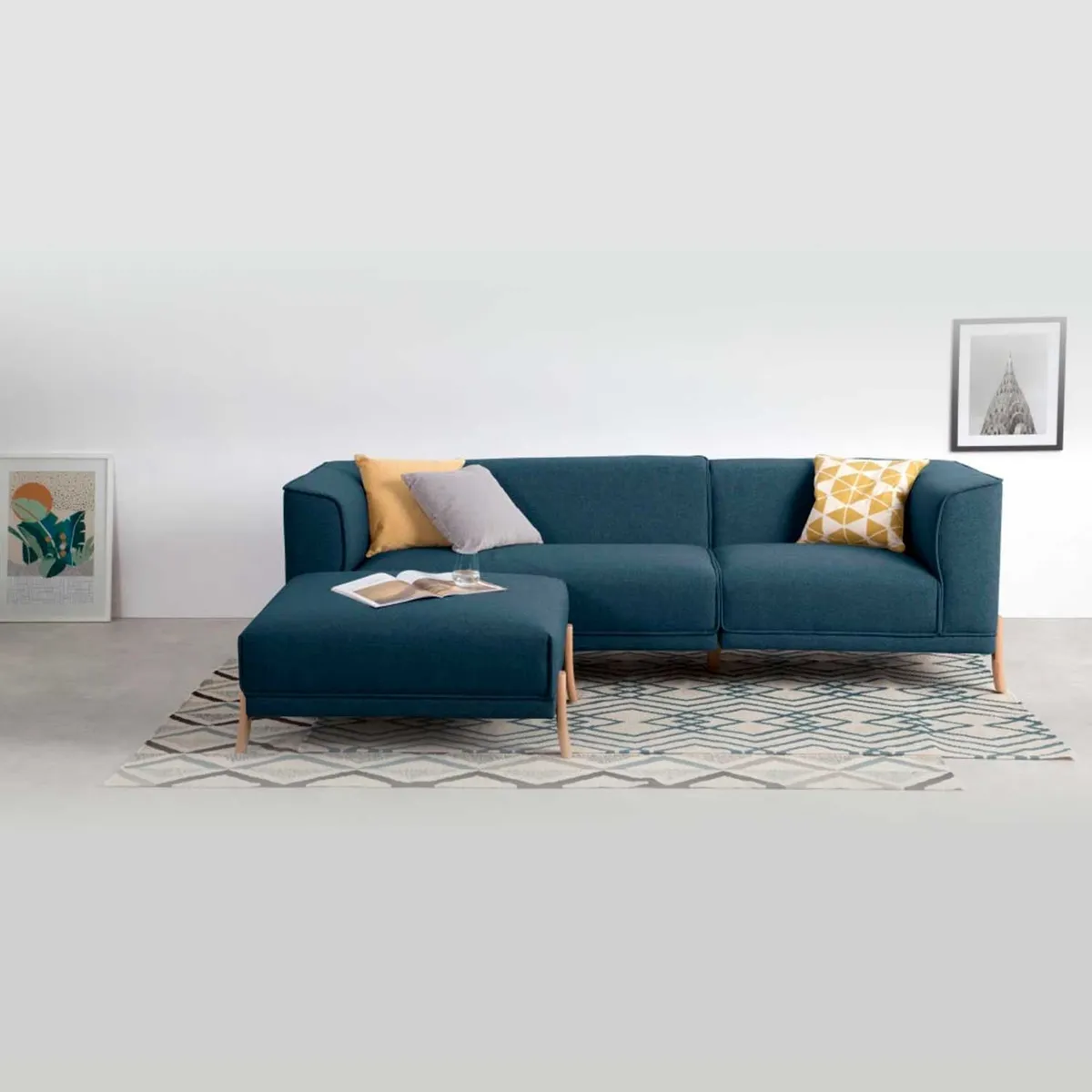 YOLODECORO - Sofá Esquinero Magnus 3 Cuerpos Con Chaise Longue Derecho Azul