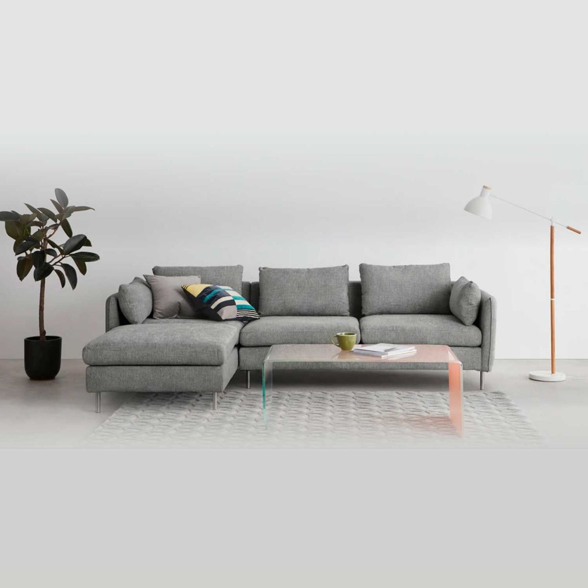 YOLODECORO - Sofá Esquinero Vento 3 Cuerpos Con Chaise Longue Izquierdo Gris Rayas