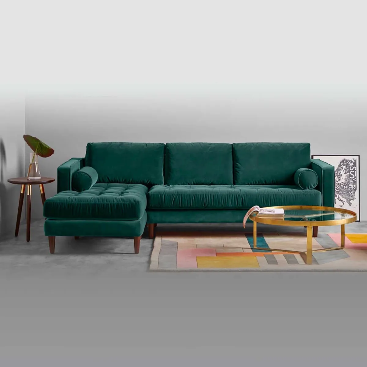 YOLODECORO - Sofá Esquinero Scott 3 Cuerpos Con Chaise Longue Izquierdo Azul.