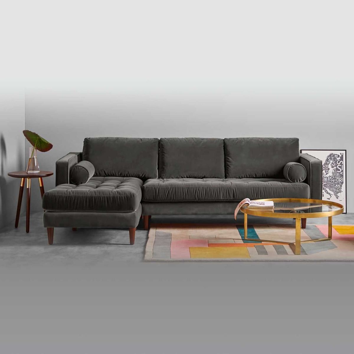 YOLODECORO - Sofá Esquinero Scott 3 Cuerpos Con Chaise Longue Izquierdo Gris