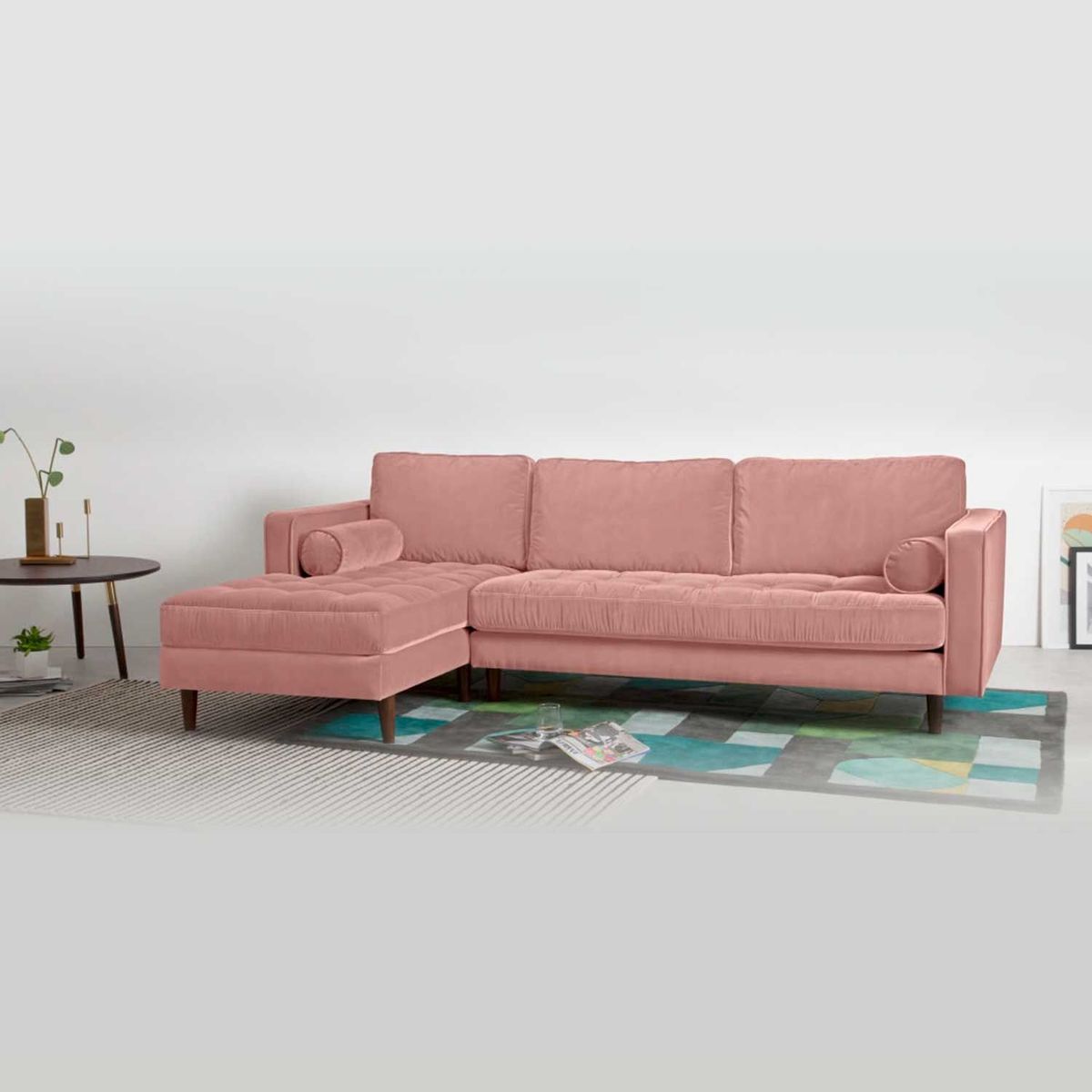 YOLODECORO - Sofá Esquinero Scott 3 Cuerpos Con Chaise Longue Izquierdo Palo Rosa.