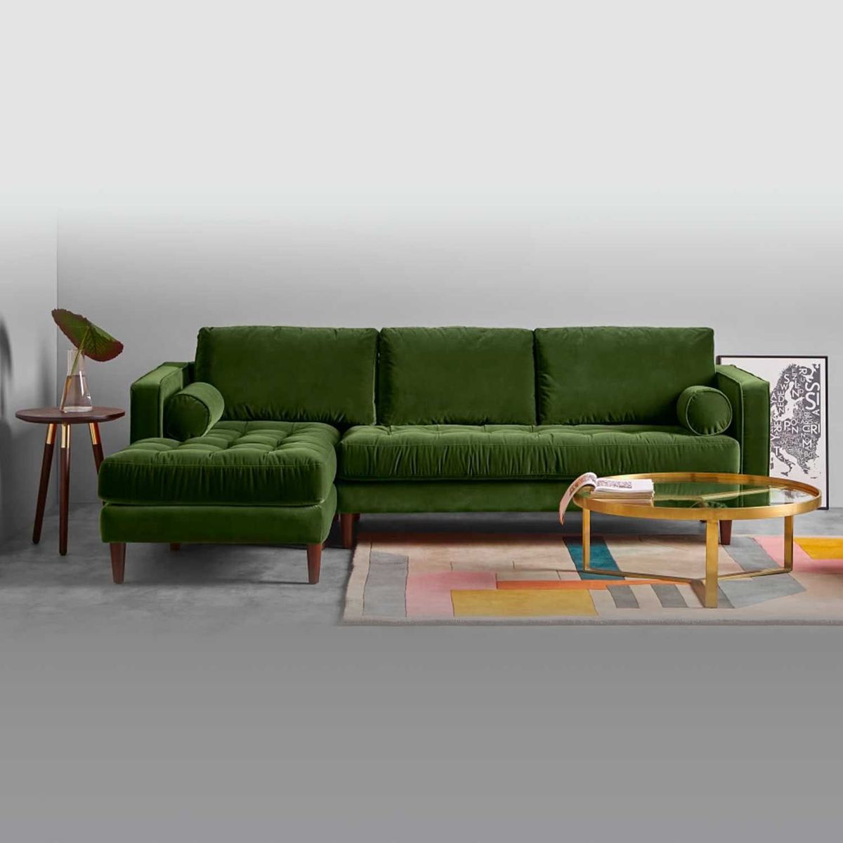 YOLODECORO - Sofá Esquinero Scott 3 Cuerpos Con Chaise Longue Izquierdo Verde