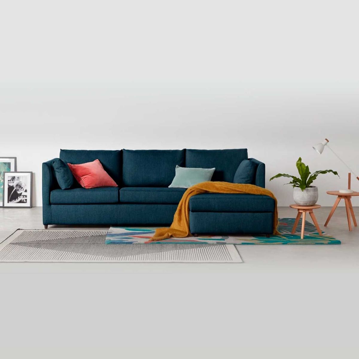 YOLODECORO - Sofá Esquinero Milner 3 Cuerpos Con Chaise Longue Derecho Azul Ártico