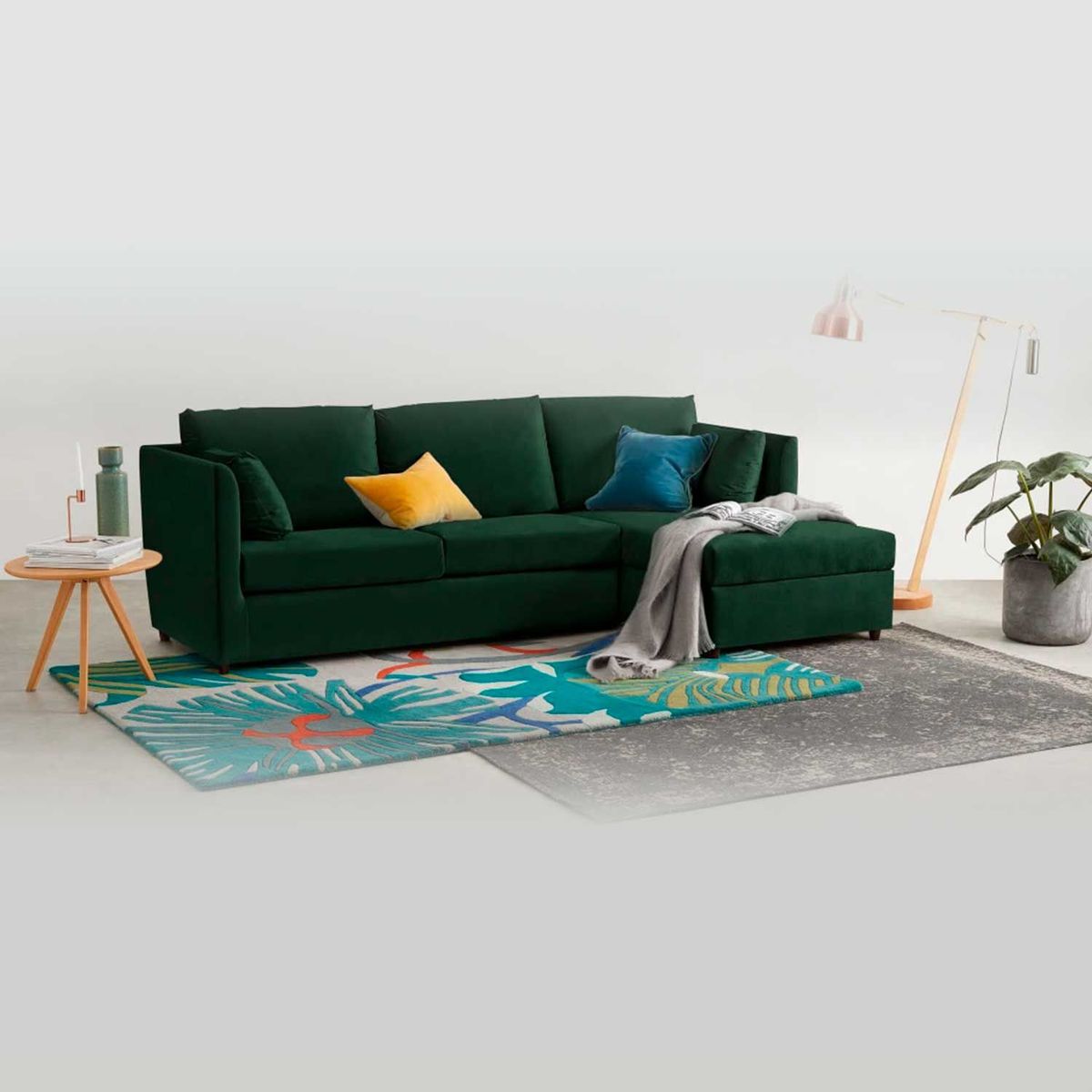 YOLODECORO - Sofá Esquinero Milner 3 Cuerpos Con Chaise Longue Derecho Verde.