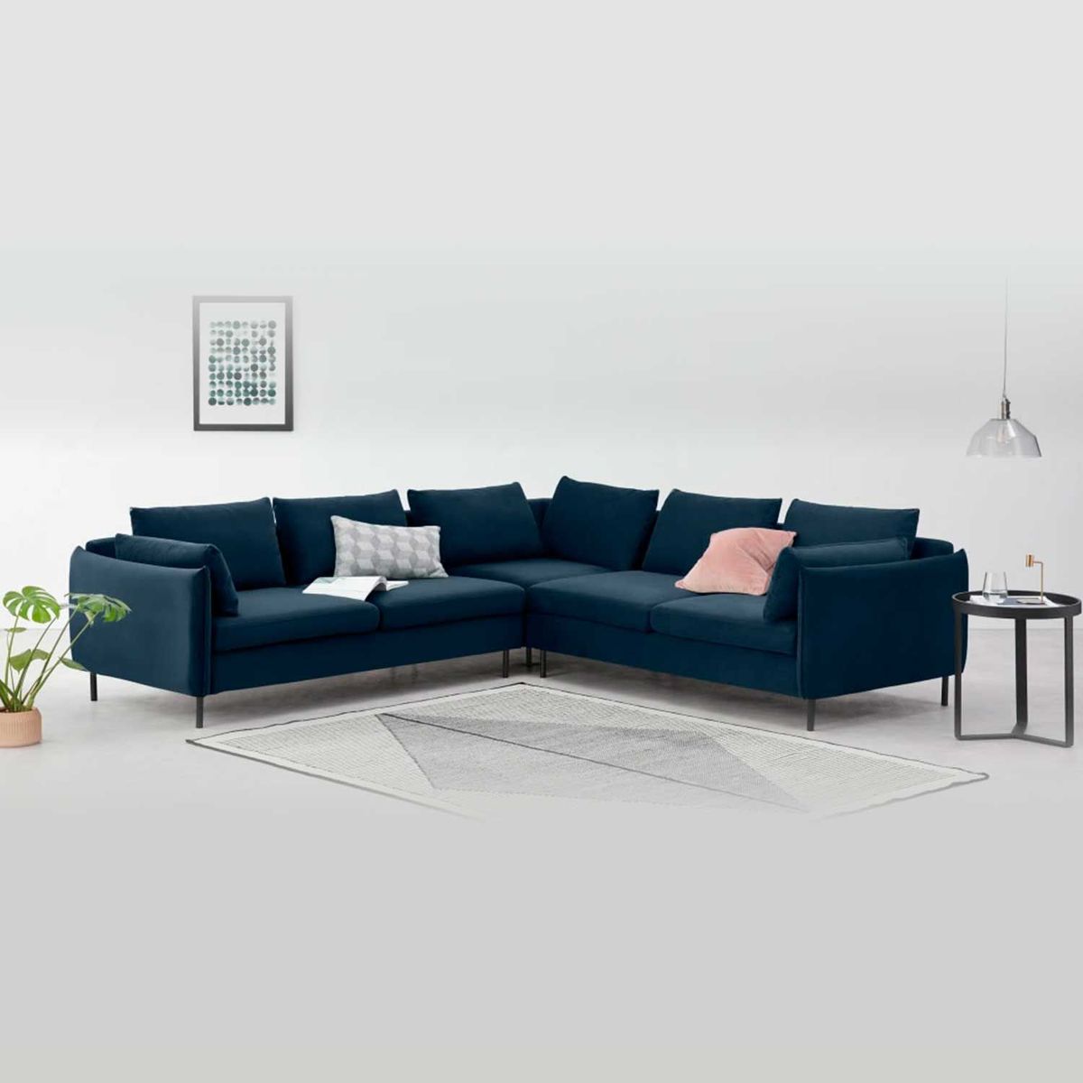 YOLODECORO - Sofá Esquinero Vento 5 Cuerpos Azul Zafiro.