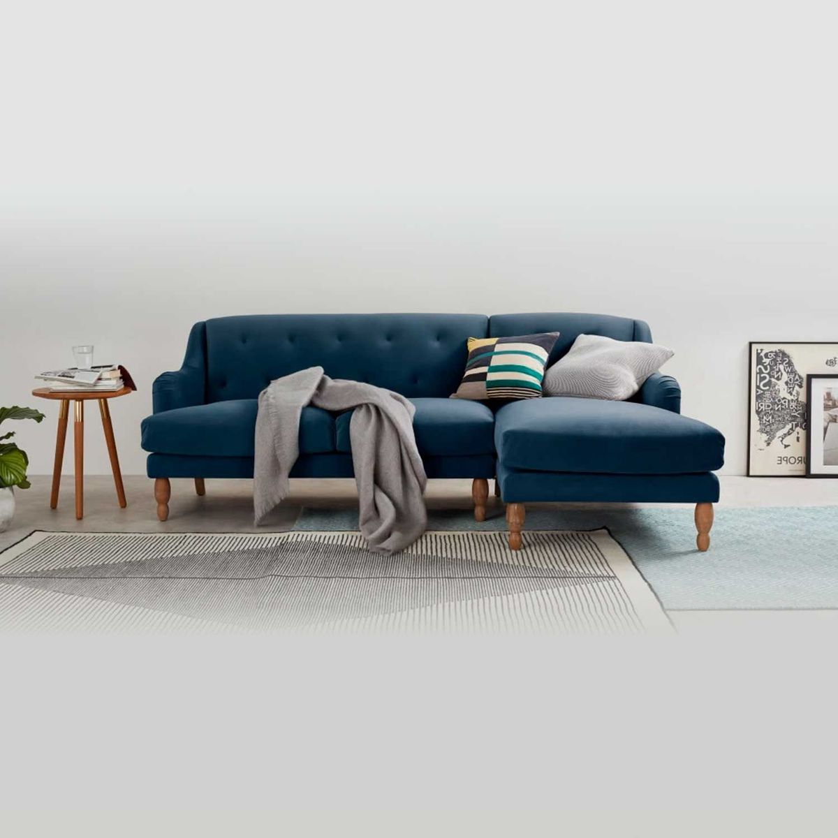 YOLODECORO - Sofá Esquinero Ariana 3 Cuerpos Con Chaise Longue Derecho Azul Zafiro