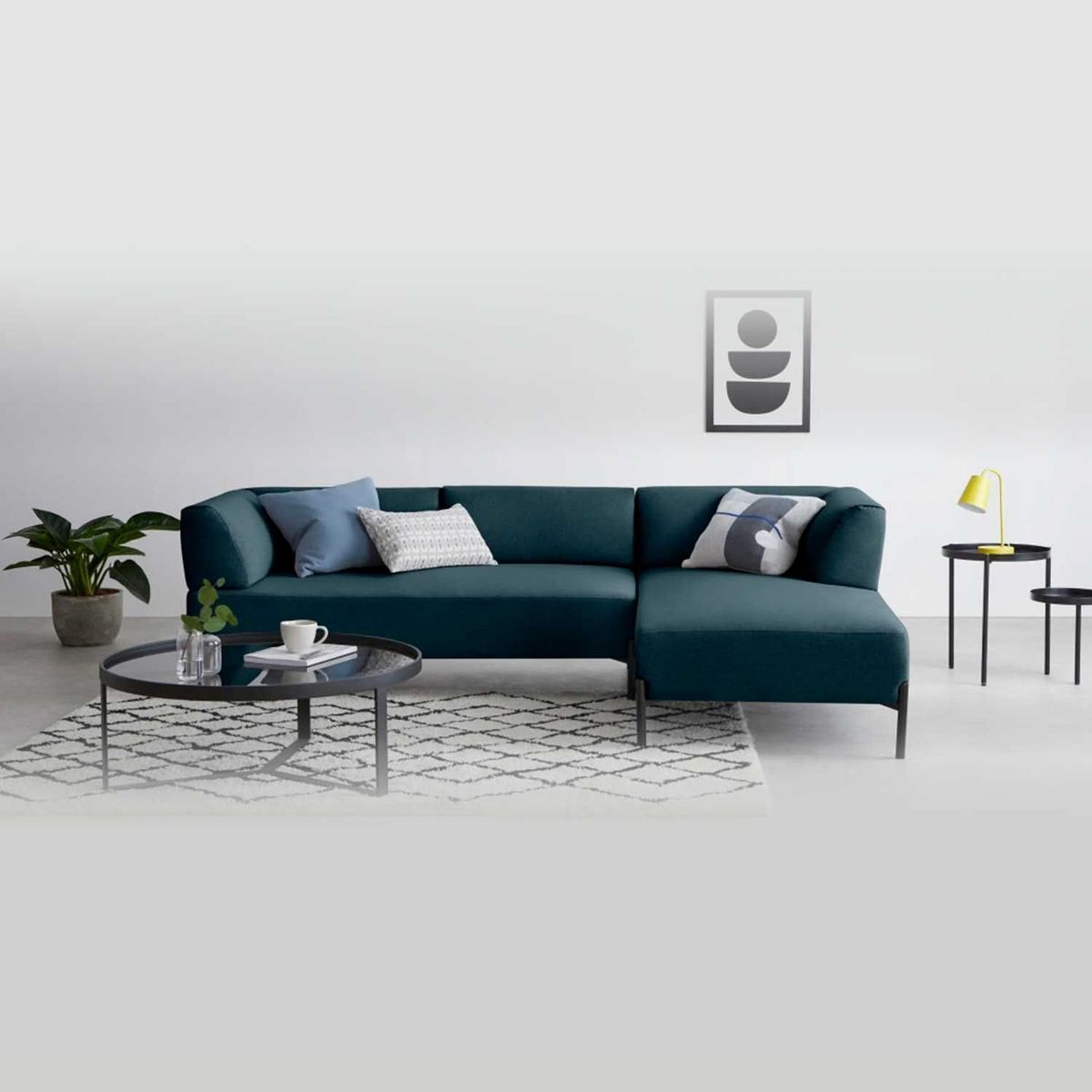 YOLODECORO - Sofá Esquinero Kiva 3 Cuerpos Con Chaise Longue Derecho Azul Egeo