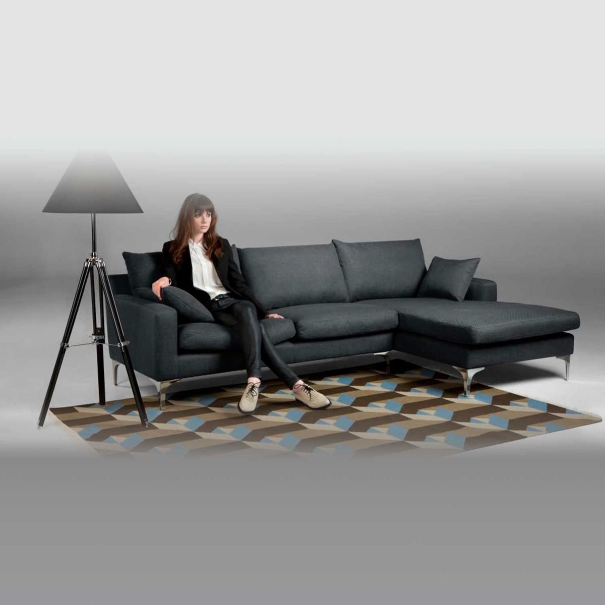 YOLODECORO - Sofá Esquinero Mendini 3 Cuerpos Con Chaise Longue Derecho Gris