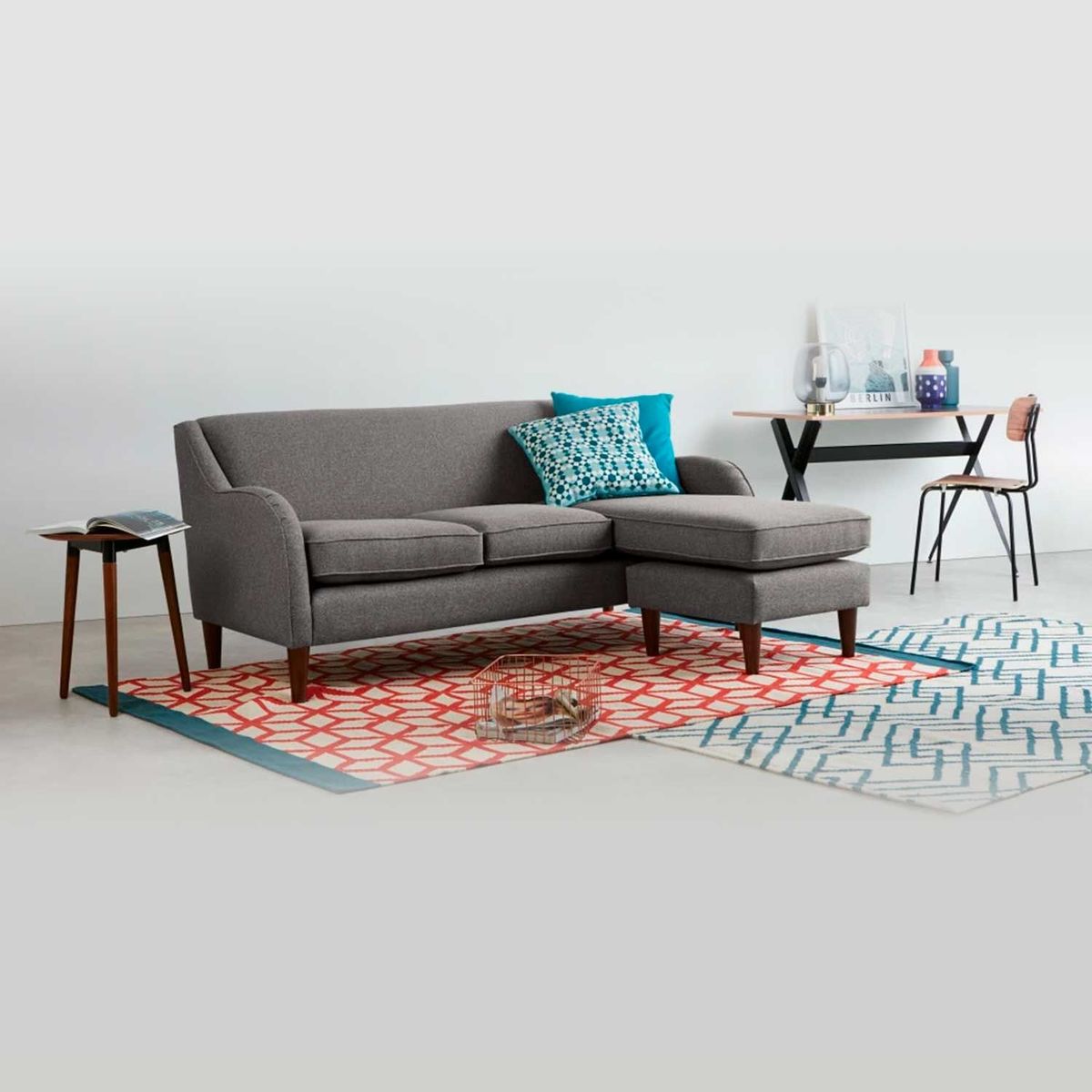 YOLODECORO - Sofá Esquinero Helena 3 Cuerpos Con Chaise Longue Derecho Gris Humo