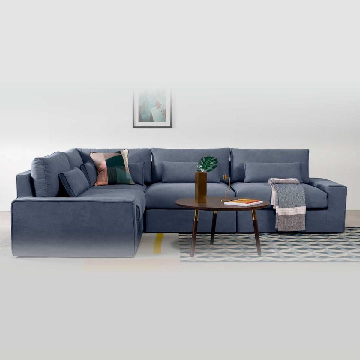 YOLODECORO - Sofá Esquinero Trent 4 Cuerpos Izquierdo Azul Lavado