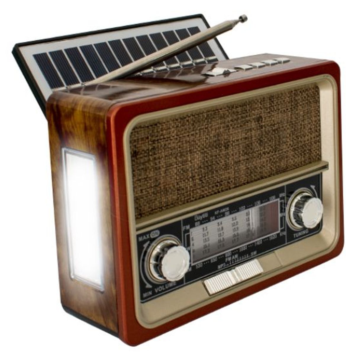 GENERICO - Parlante Bluetooth Radio con Panel Solar y Linterna - Marron