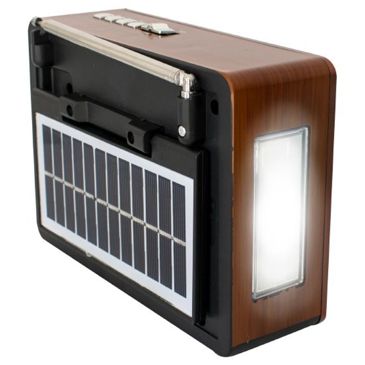 GENERICO - Parlante Bluetooth Radio con Panel Solar y Linterna - Marron