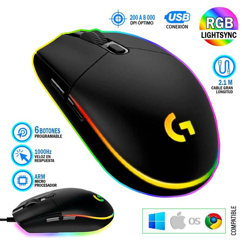 LOGITECH - Mouse Logitech G203 Lightsync Led RGB-Negro