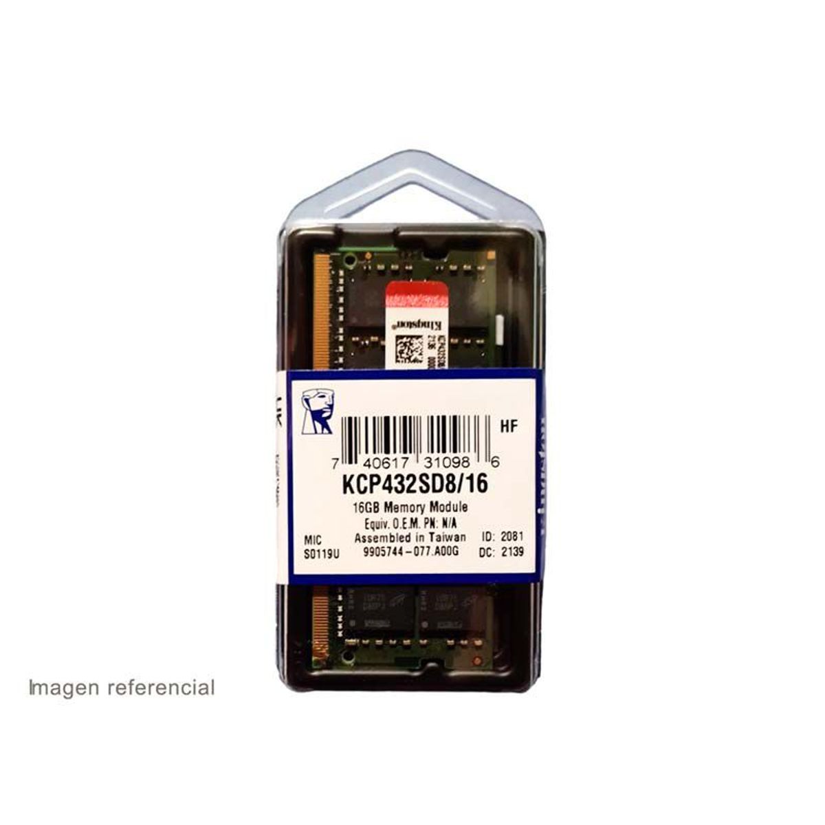 KINGSTON - Memoria Ram Kingston 16Gb DDR4 3200Mhz SoDimm CL 22 KCP432SD8/16