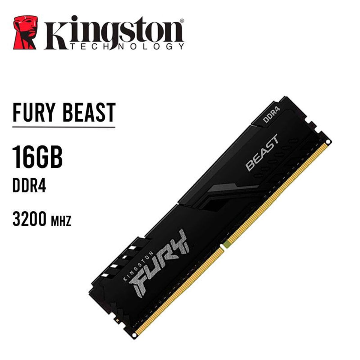 KINGSTON - Memoria RAM Kingston FURY Beast 16GB DDR4 3200MHz CL16 KF432C16BB16