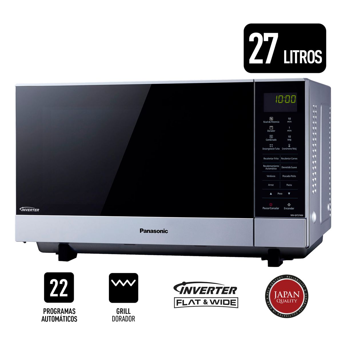PANASONIC - Microondas Panasonic NN-GF574MRPM Grill 27L Inverter