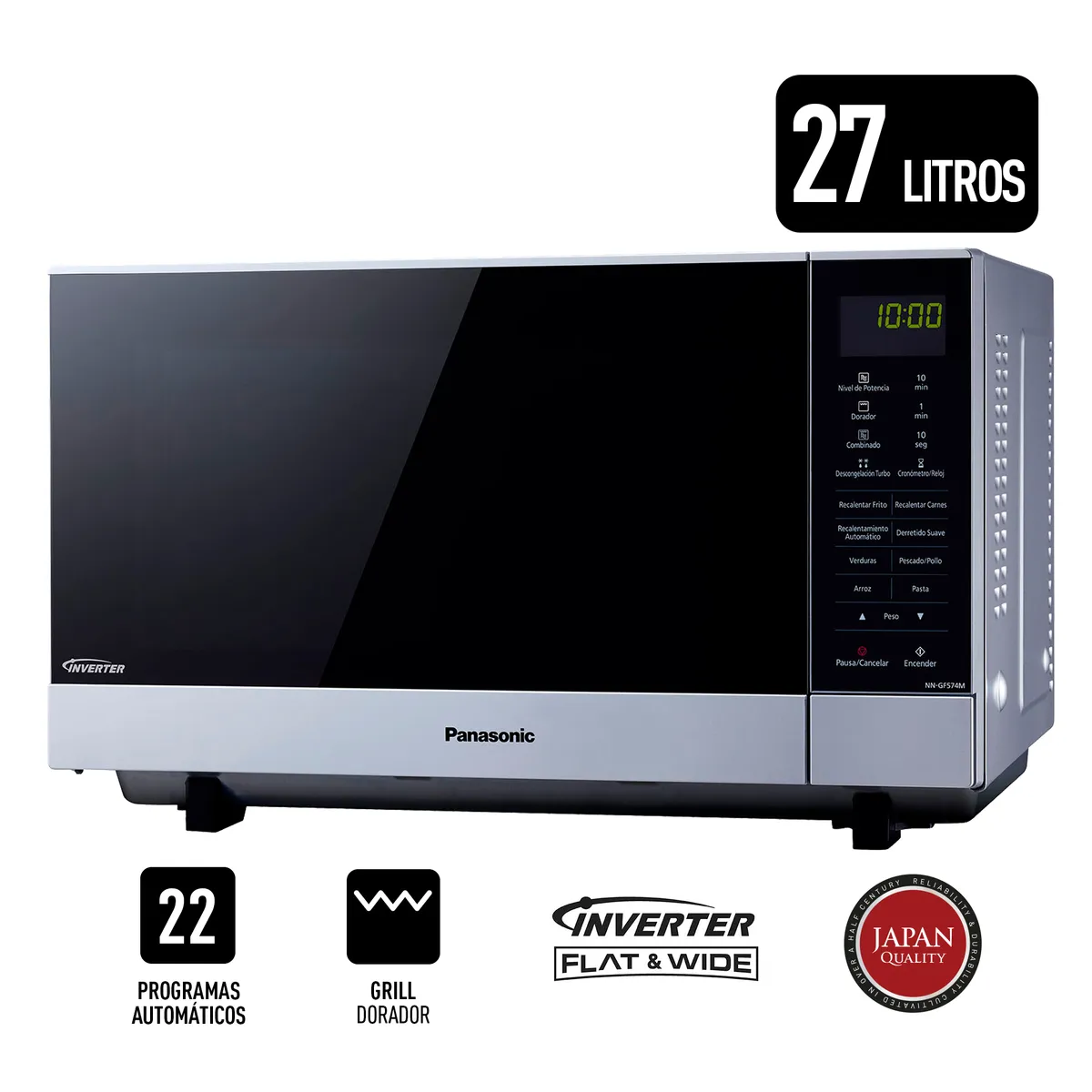 PANASONIC - Microondas Panasonic NN-GF574MRPM Grill 27L Inverter