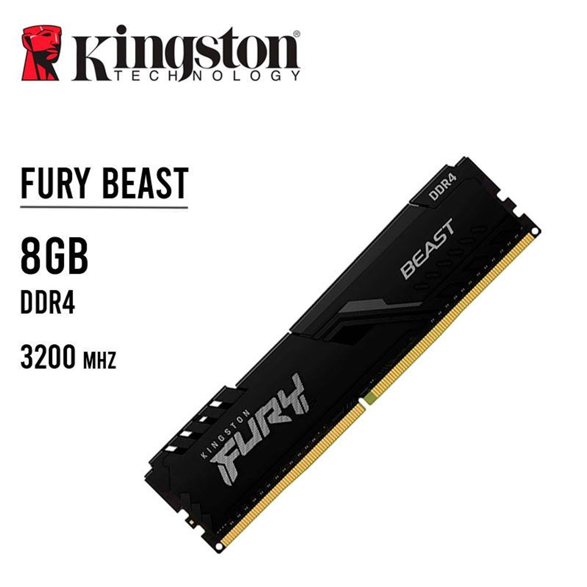 KINGSTON - Memoria RAM Kingston FURY Beast 8GB DDR4 3200MHz CL16 KF432C16BB8
