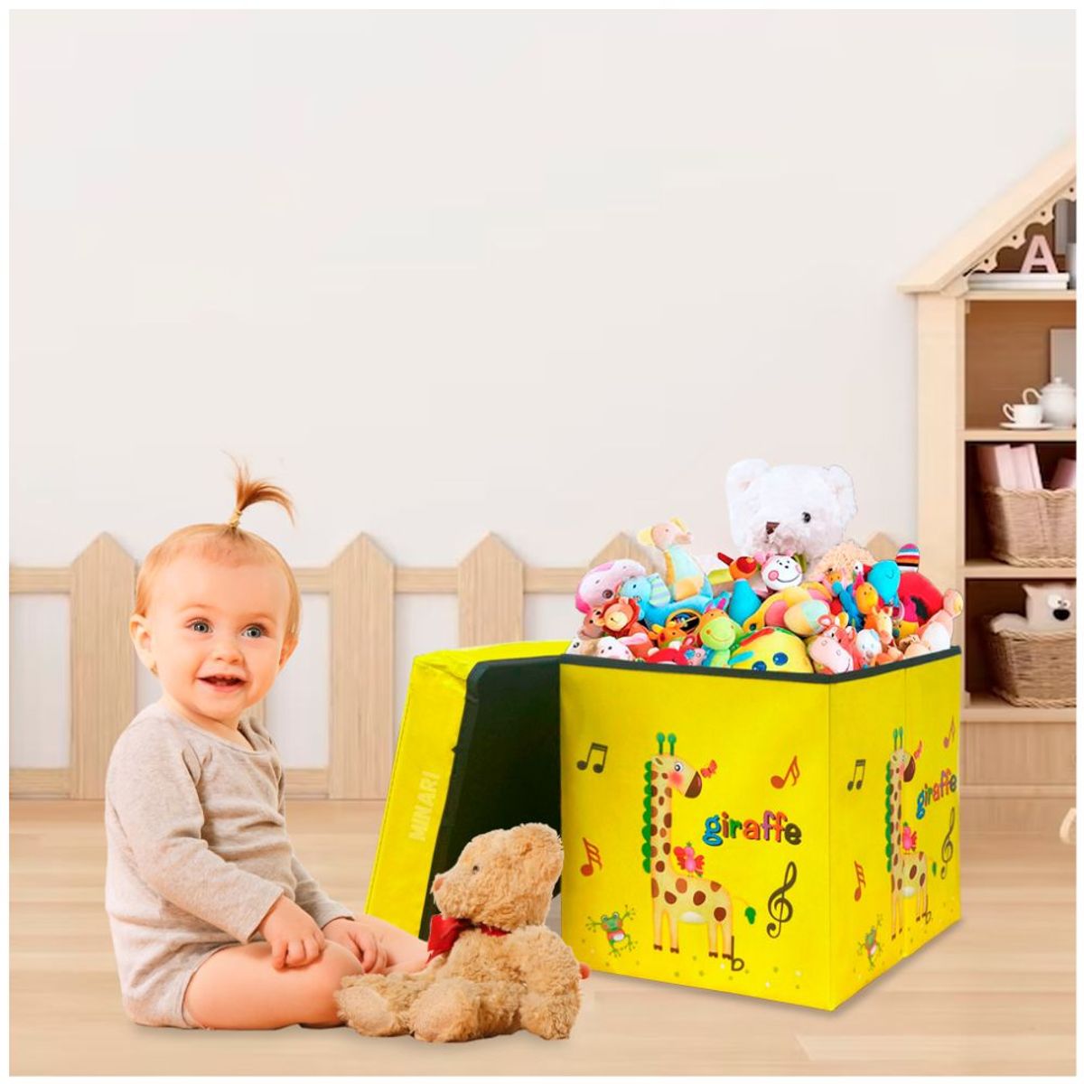 MINARI - Caja Organizador de Juguetes Puff de Almacenamiento para Niños AM 14V