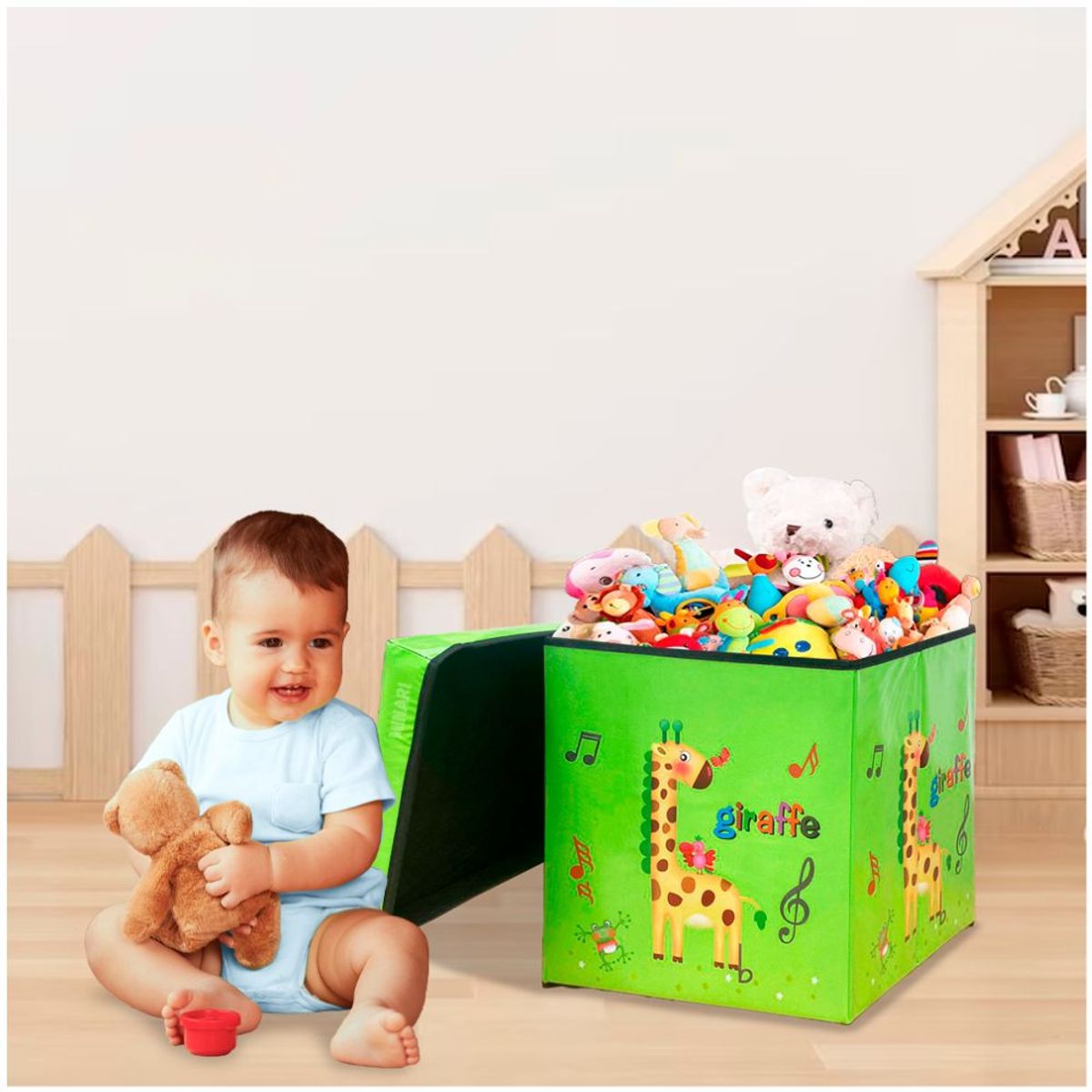 MINARI - Caja Organizador de Juguetes Puff de Almacenamiento Niños V Jirafa 14V
