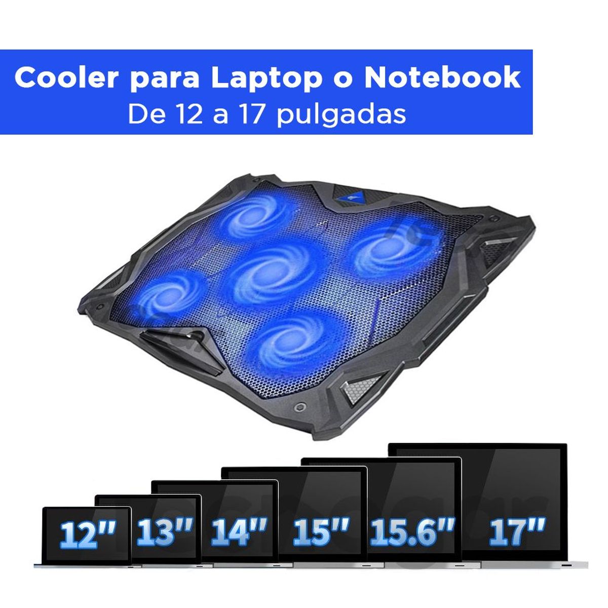 SEISA - Soporte de Enfriamiento de Laptop o Notebook Cooler 5 Ventiladores 17"