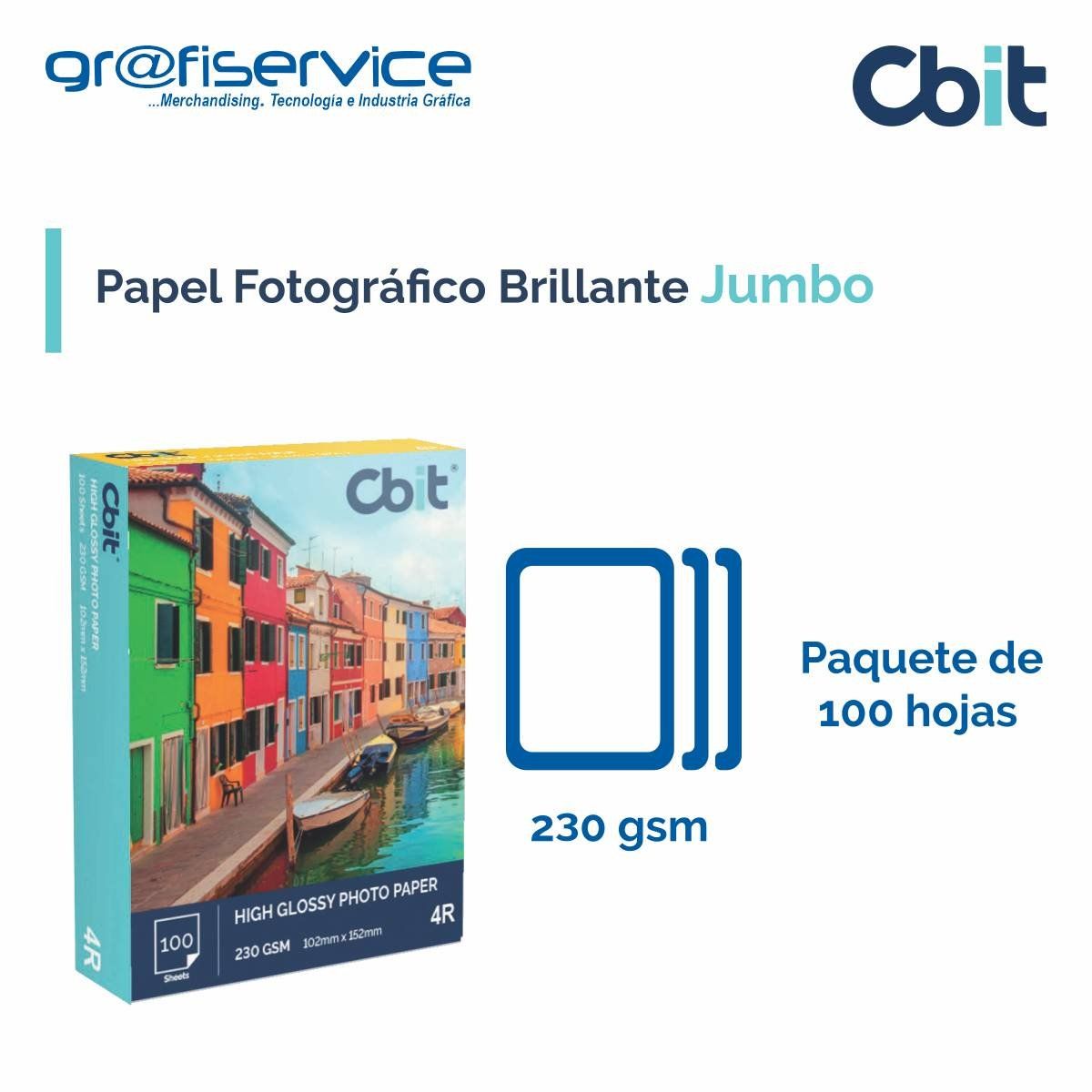 GENERICO - Papel Fotográfico Brillante Jumbo CBIT 100h 230g