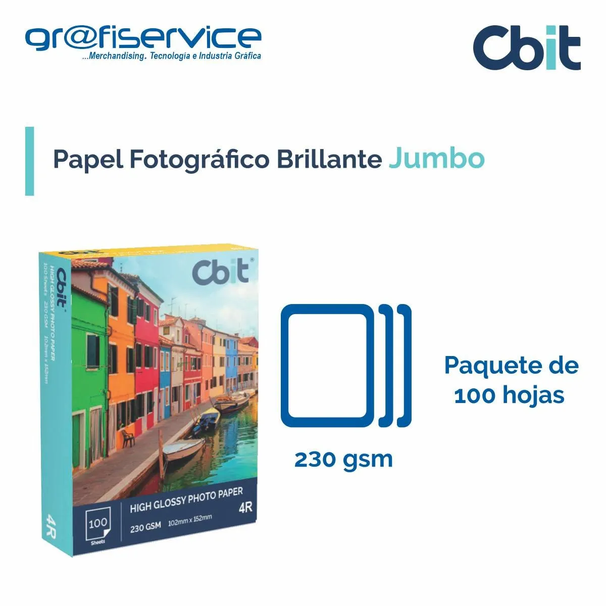 GENERICO - Papel Fotográfico Brillante Jumbo CBIT 100h 230g