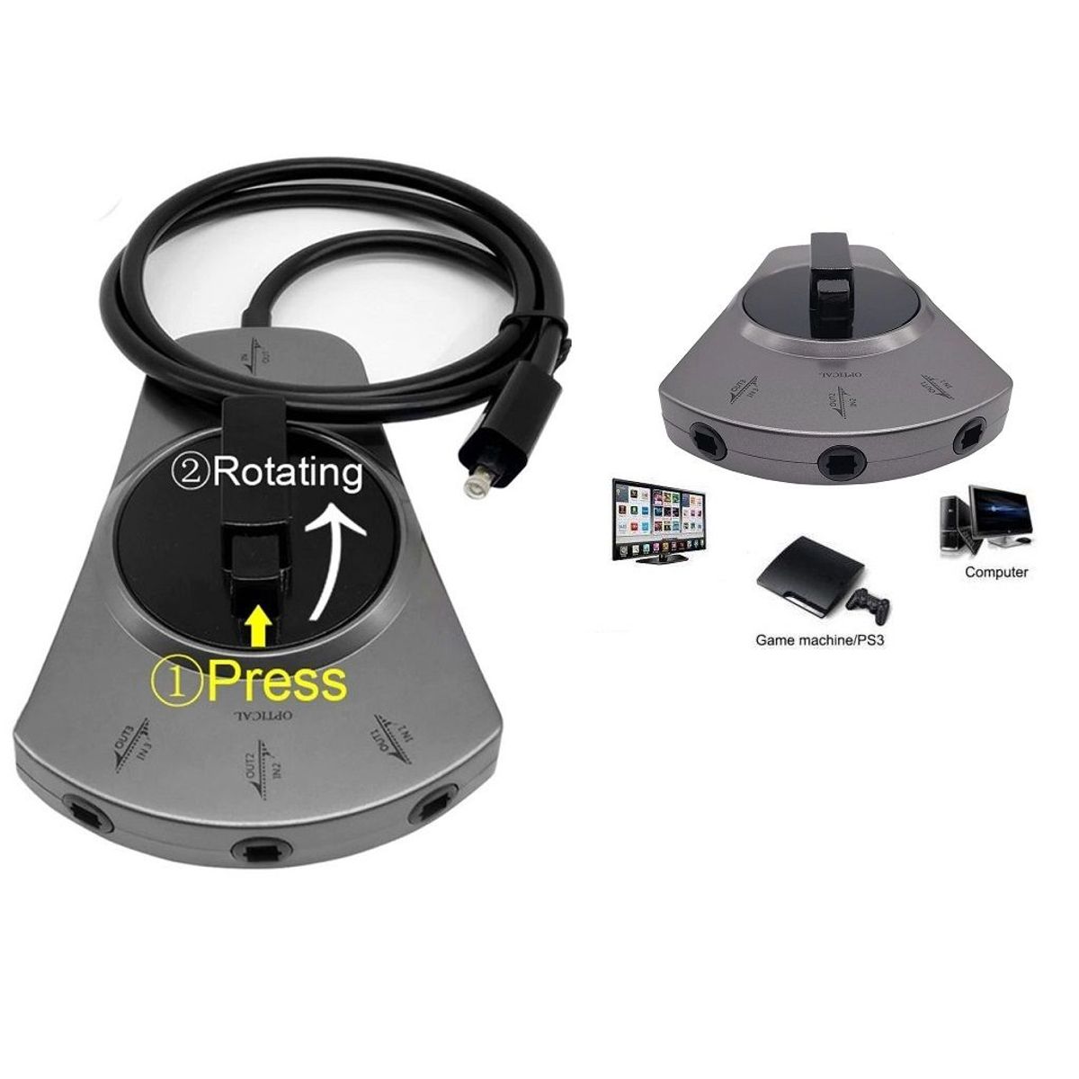 GENERICO - SELECTOR AUDIO OPTICO TOSLINK 3 EN 1 SWITCH