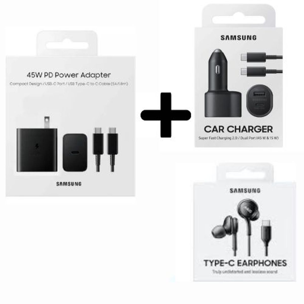 SAMSUNG - Samsung Cargador 45W 18m +Cargador Auto 45W + AKG Tipo C - Original