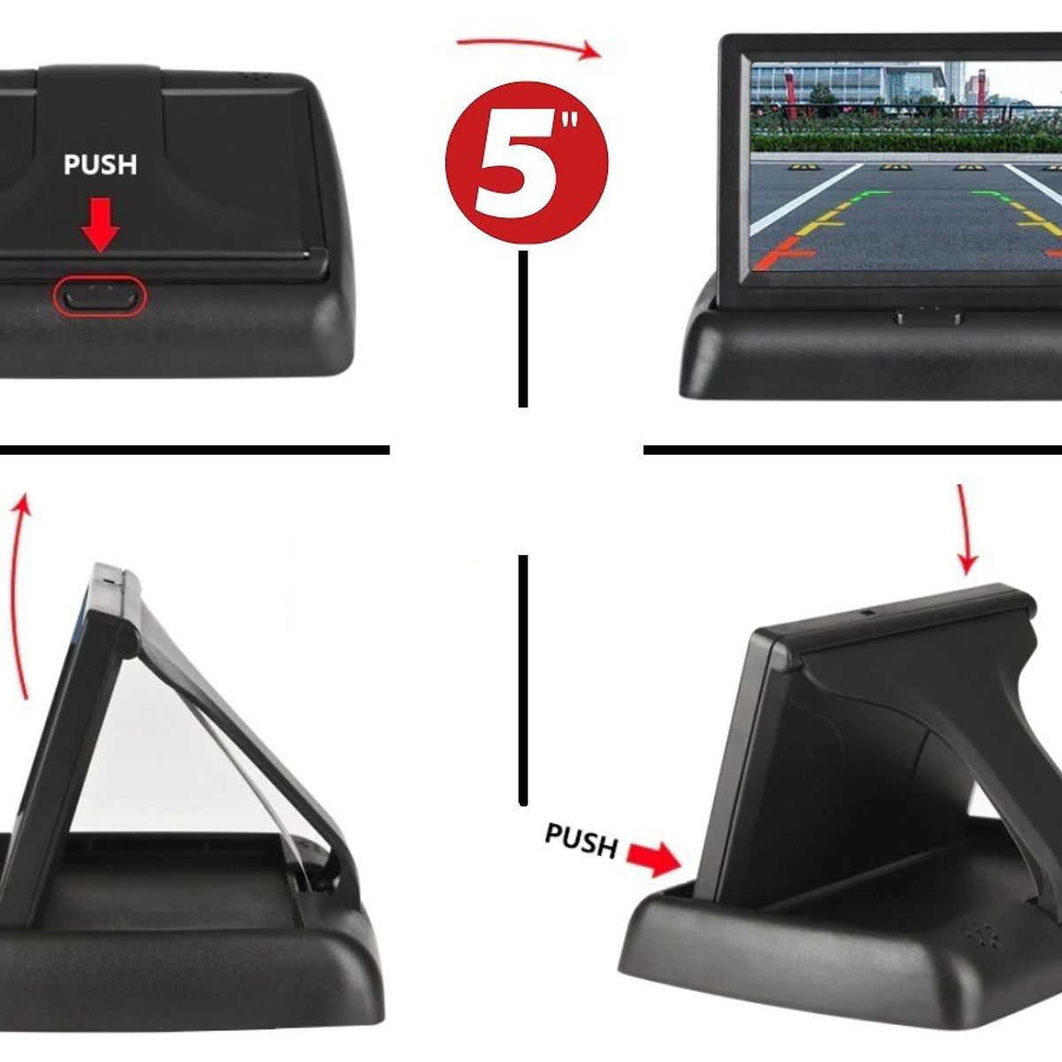 GENERICO - PANTALLA AUTO 5 PULGADAS PLEGABLE PARA CAMARA RETROCESO