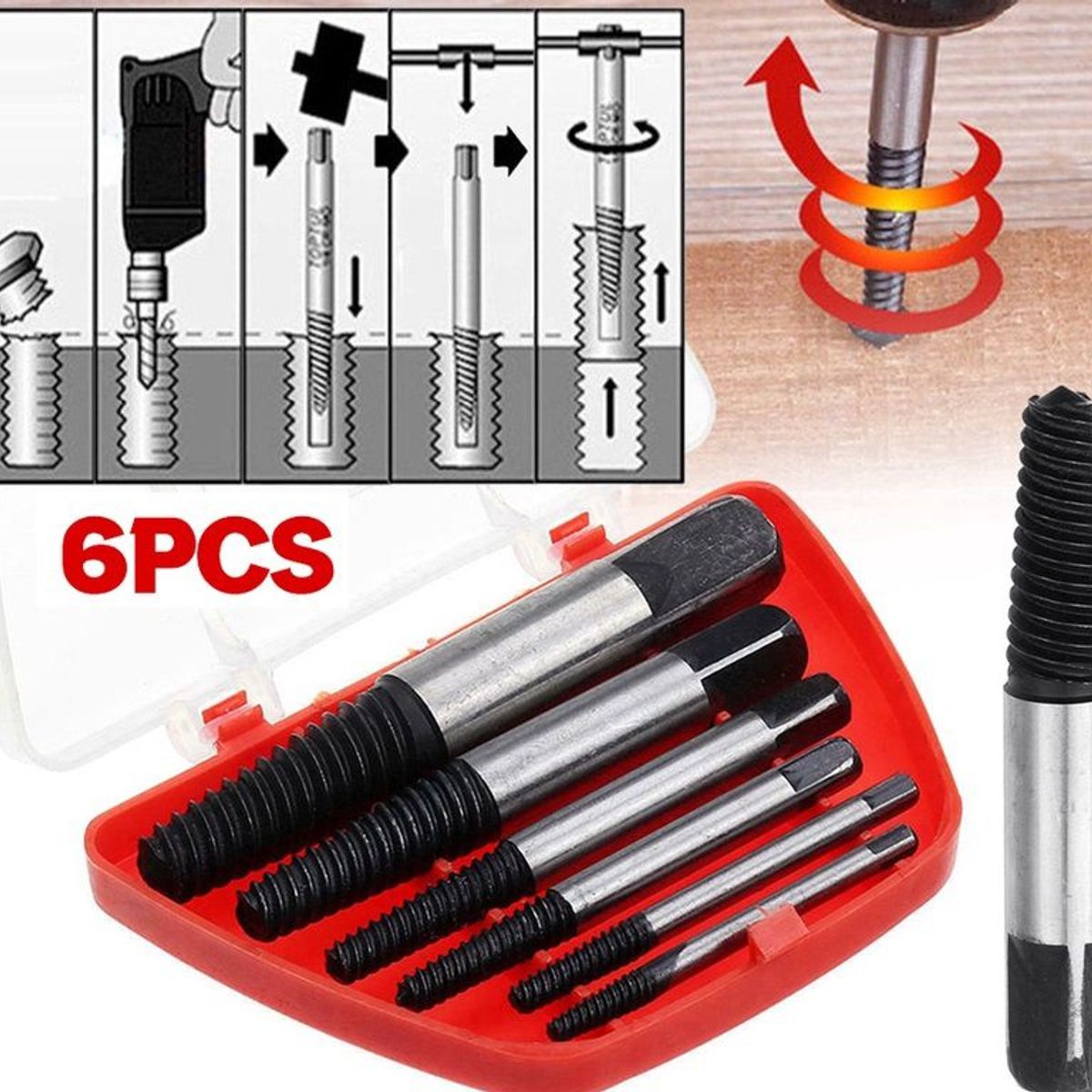 GENERICO - EXTRACTOR TORNILLOS PERNOS ROTOS DAÑADOS BROCA X 6 PIEZAS