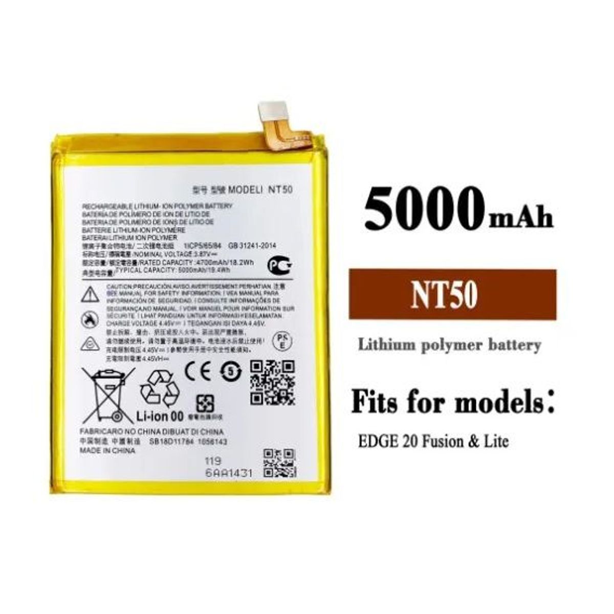 GENERICO - BATERIA MOTOROLA EDGE 20 FUSION & LITE  NT50  NUEVO-NEGRO