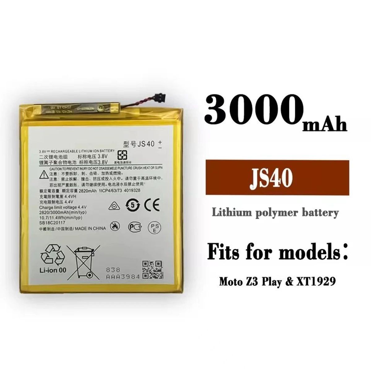 GENERICO - BATERIA MOTOROLA Z3 PLAY  JS40  NUEVO-NEGRO.