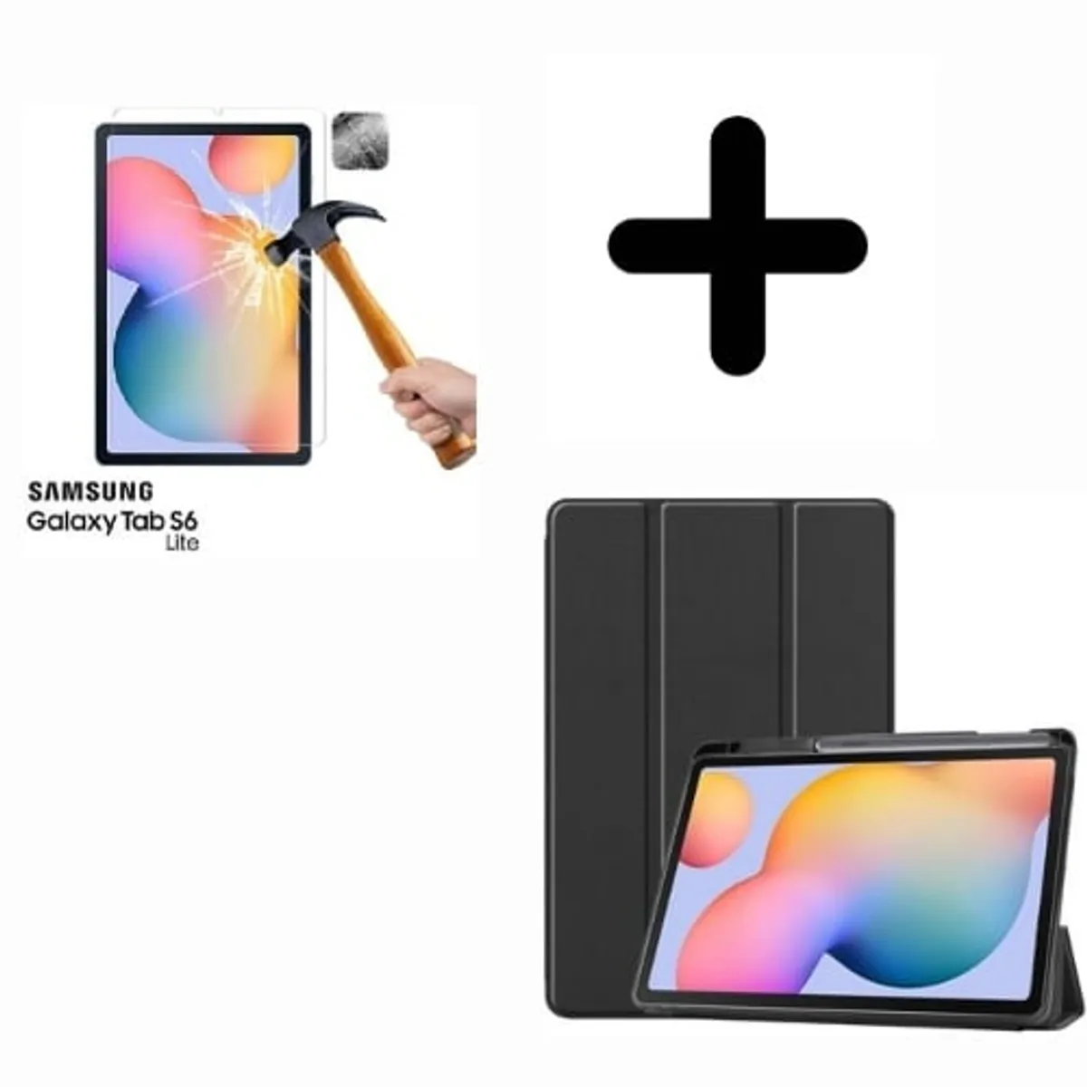 GENERICO - Flip Cover Para Samsung S6 Lite y Mica de Vidrio - Negro