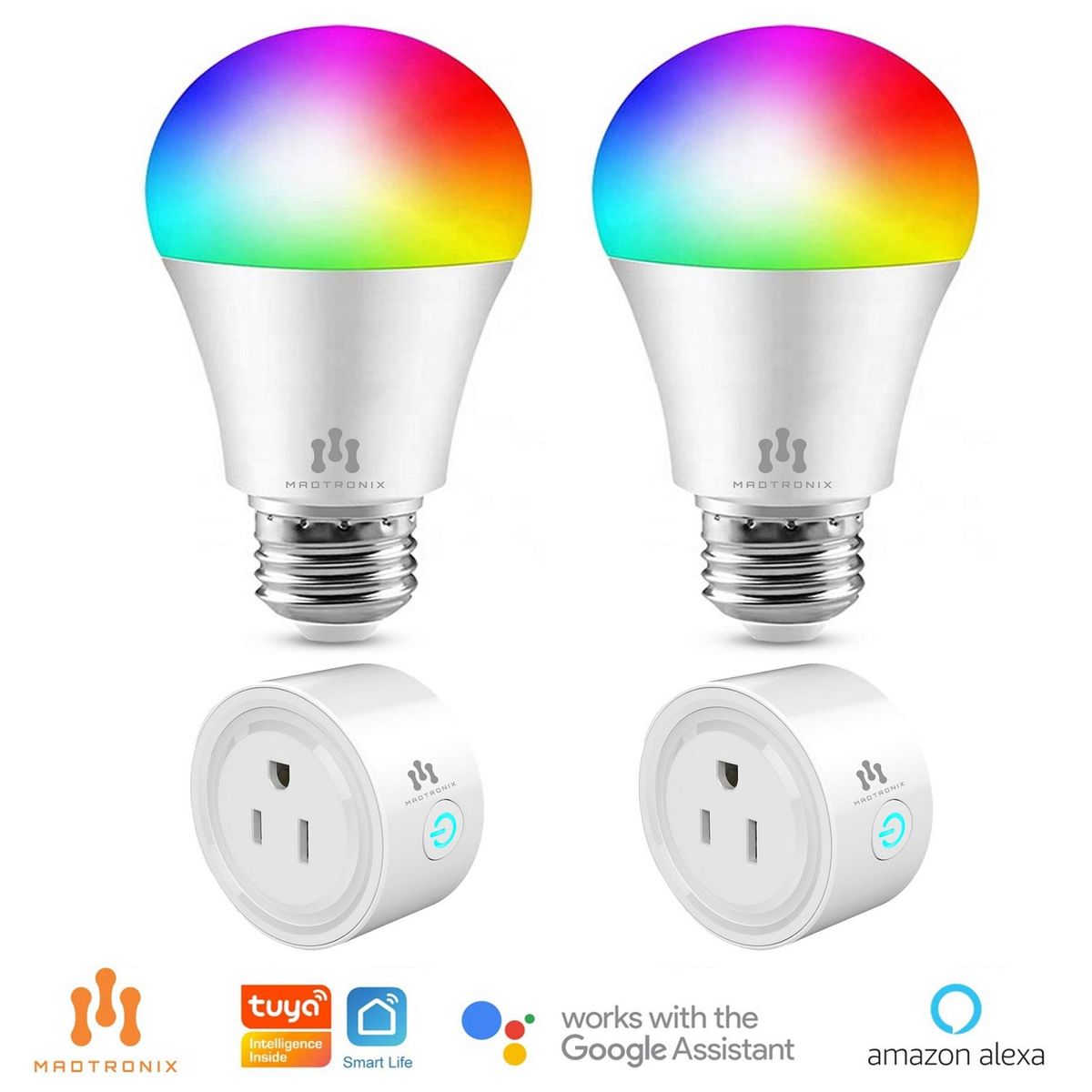 MADTRONIX - Combo Foco  Inteligente y Enchufe Smart Wifi  Google y Alexa x 4