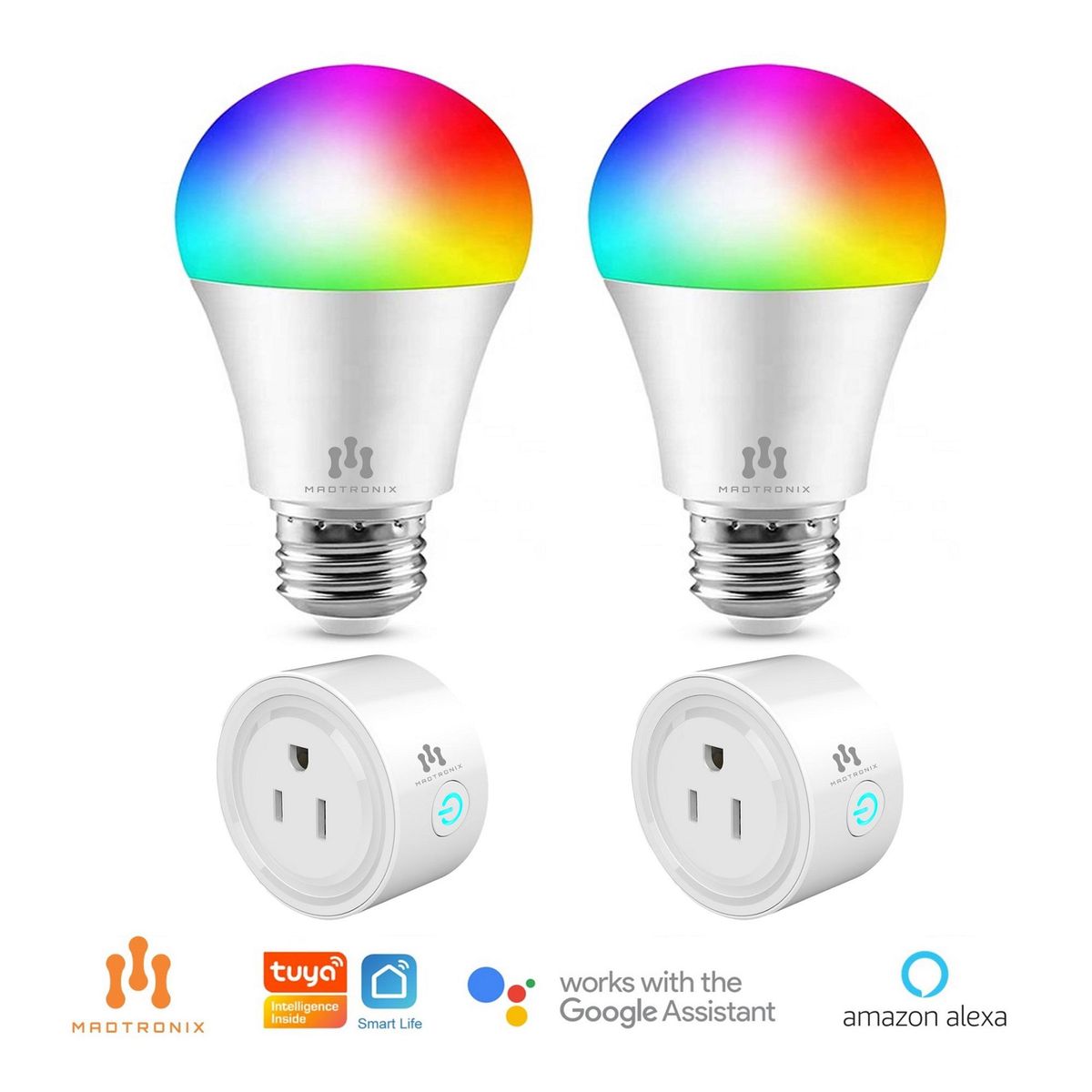 MADTRONIX - Combo Foco  Inteligente y Enchufe Smart Wifi  Google y Alexa x 4