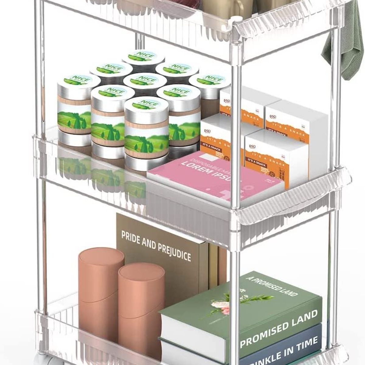 GENERICO - Carrito Organizador de acrílico 3 niveles Angosto transparente Diamont