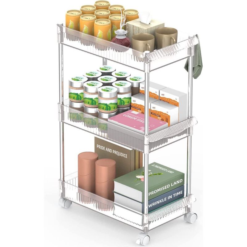 GENERICO - Carrito Organizador de acrílico 3 niveles Angosto transparente Diamont