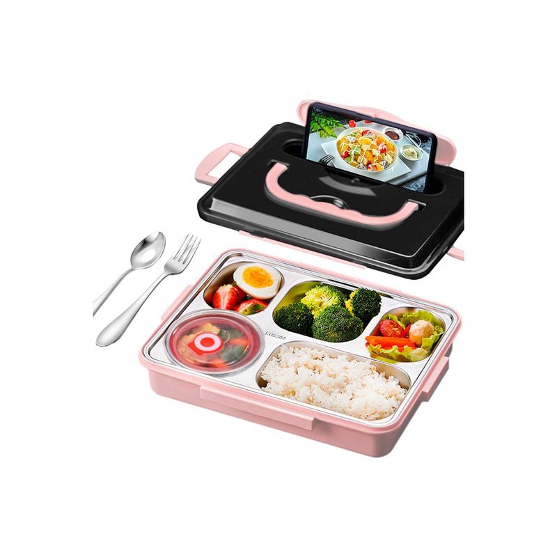 GENERICO - Lonchera Táper de Comida y Alimentos 5 Divisiones con Asa+Cubiertos RS