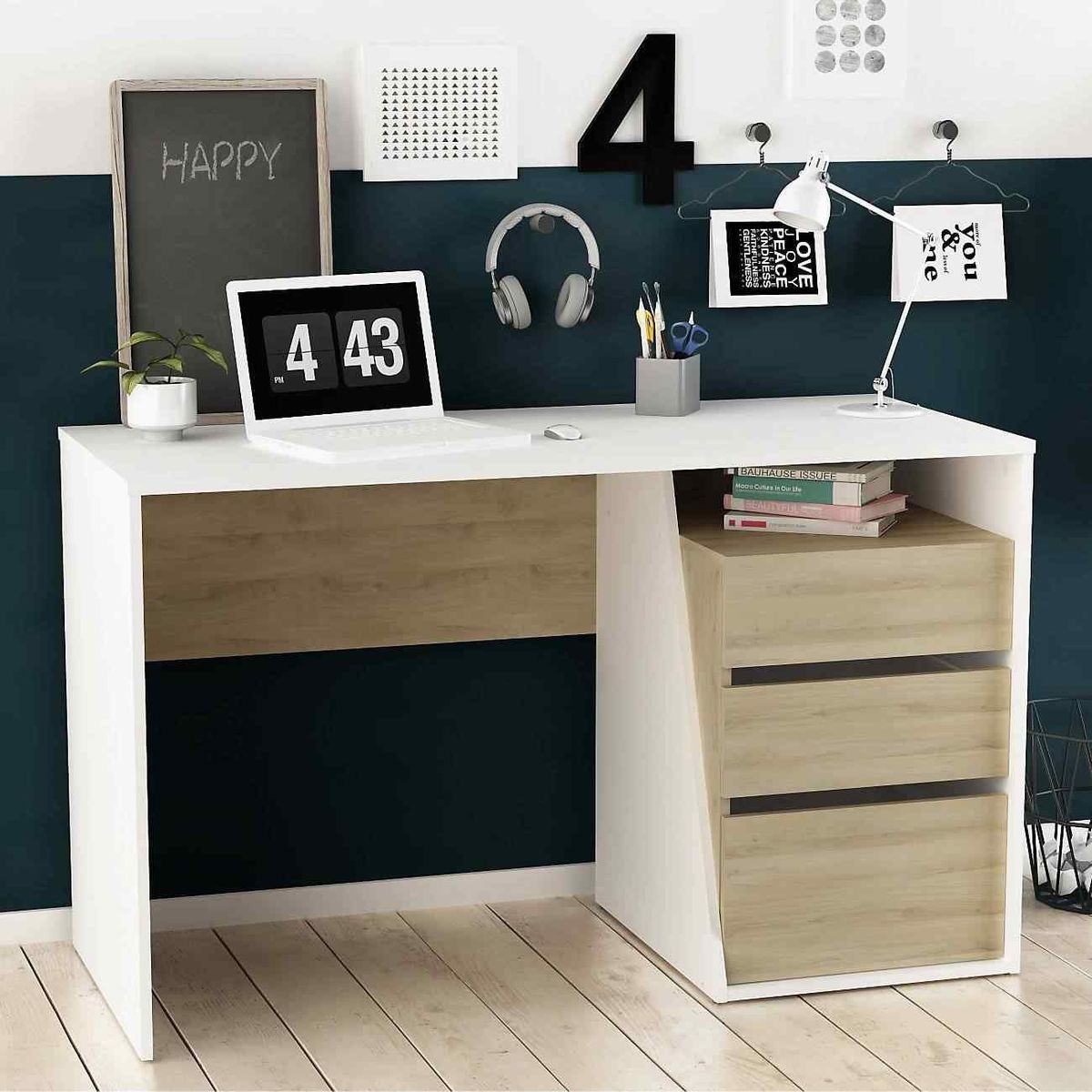 VENTITAS HOME - Escritorio Moderno Mia 3 Cajones Ventitas Home Color Duna y Blanco