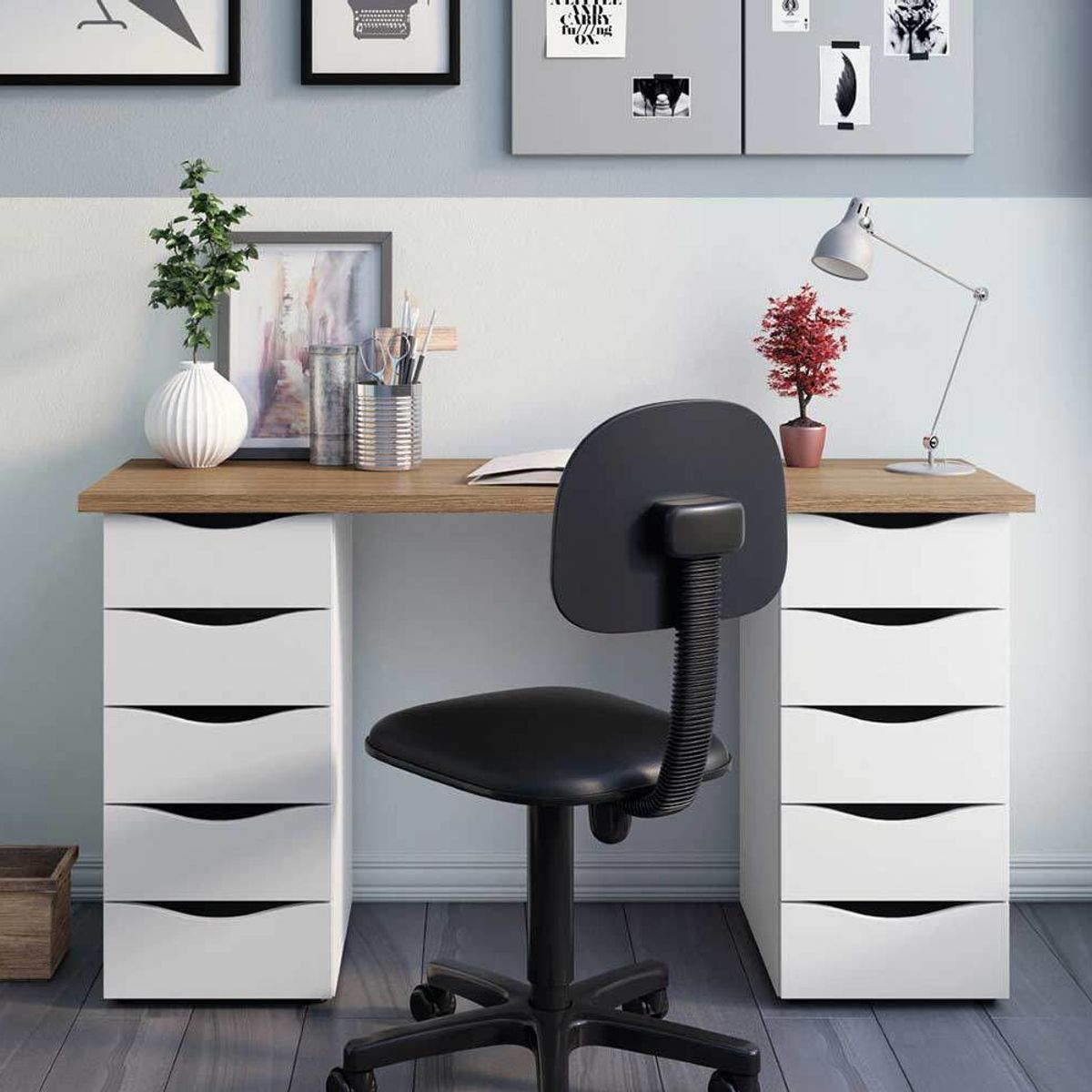 VENTITAS HOME - Escritorio Vintage Zarek 10 Cajones Ventitas Home Color Duna y Blanco